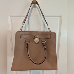 Michael Kors Taupe Leather Tote with Gold Hardware